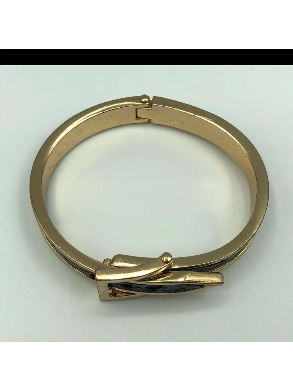 Vintage Black Belt Cuff Buckle Bracelet 2 1/2" - Picture 4 of 6